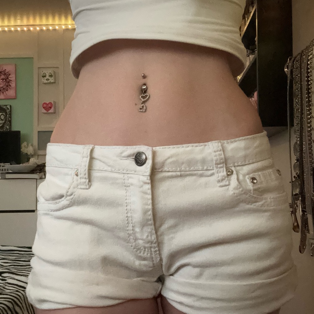 Earl Jeans White Low Rise Denim Shorts with Gems